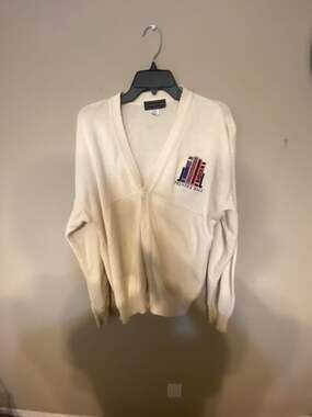 Vintage Andrew Rohan Prentice Hall Embroidered Book Cardigan Sweater